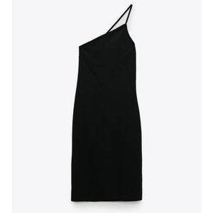 Zara Asymmetric Midi Dress in Black, size M